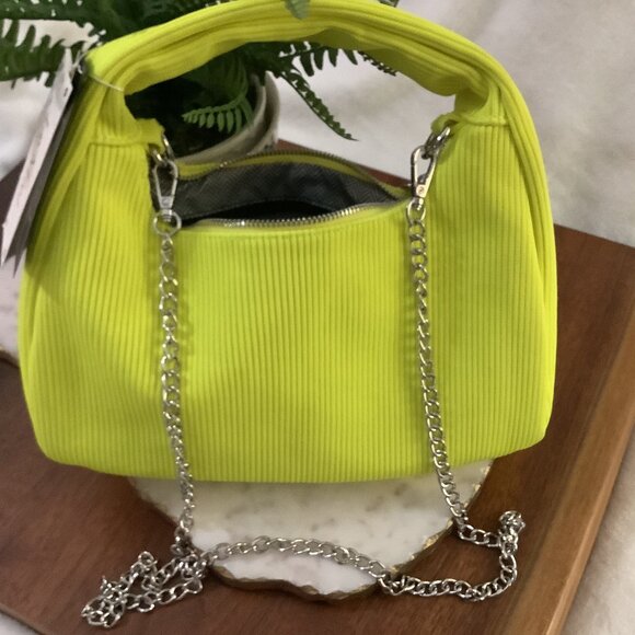 LE-MIEL-STATEMENT NEON YELLOW TOP HANDLE BAG WITH SILVER CROSBODY HARDWAREK-NWT - Picture 1 of 11